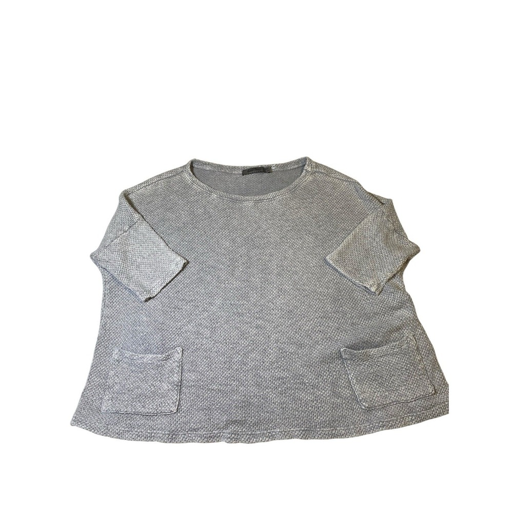 Beau Jours Gray Knit Poncho Sweater Top Womens XS Slub Boxy Oversized Pockets